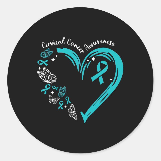 Adesivo Teal Ribbon Butterfly Heart Cervical Cancer Awaren (Frente)