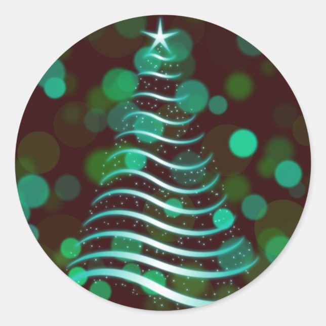 Adesivo Teal Ribbon Christmas Tree on Holiday Bokeh (Frente)