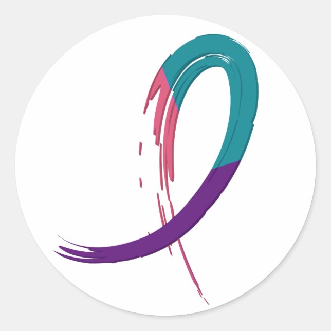 Adesivo Teal, Roxo E Fita Rosa Do Cancer Da Tiroide A4 (Frente)