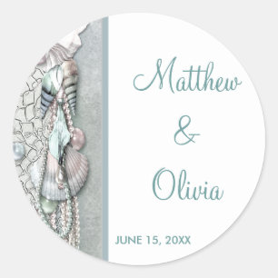 Adesivo Teal Seashells Pearl Beach Casamento Favor Sticker