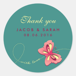 Adesivo Teal Swirls Butterfly Casamento Obrigado Sticker