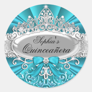 Adesivo Teal Tiara & Damask Quinceanera Sticker
