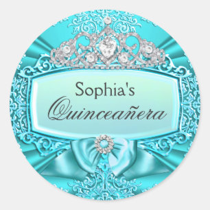 Adesivo Teal Tiara & Damask Quinceanera Sticker