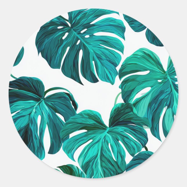 Adesivo Teal Tropical Monstera Leaf Seamless Pattern Art (Frente)