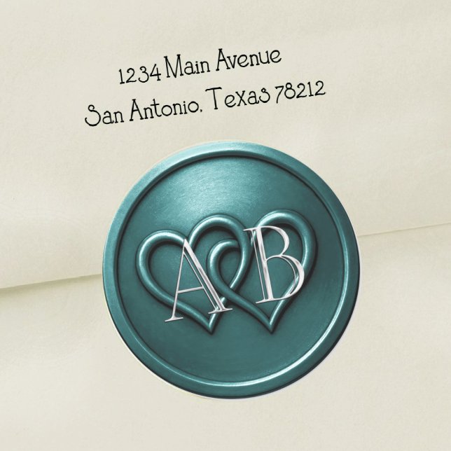 Adesivo Teal Two Hearts Silver Monogram Wedding (Criador carregado)