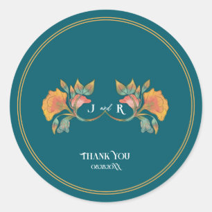 Adesivo Teal Watercolor Art Nouveau Wedding