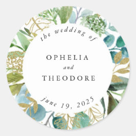 Adesivo Teal Watercolor Botanical Weding Favor Obrigado