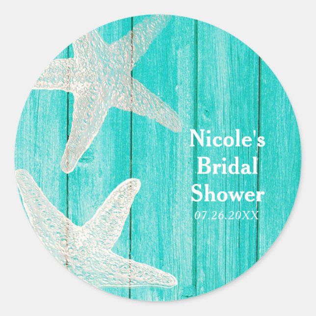 Adesivo Teal Wood & Starfish Beach Favor Tropical Elegante (Frente)