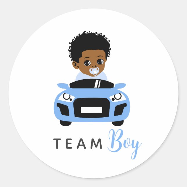 Adesivo Team Boy Baby in Blue Car Gender Reveal Sticker (Frente)