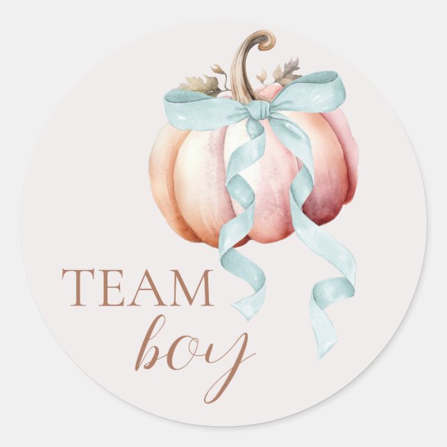Adesivo Team Boy Coquette Pumpkin Gender Reveal Sticker (Frente)