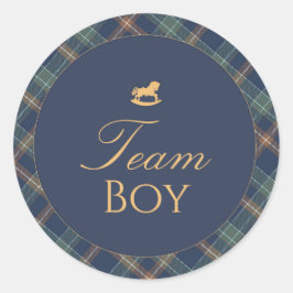 Adesivo Team Boy Gender Reveal Voting Sticker Navy Plaid