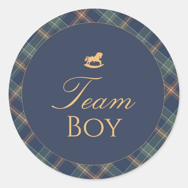 Adesivo Team Boy Gender Reveal Voting Sticker Navy Plaid (Frente)