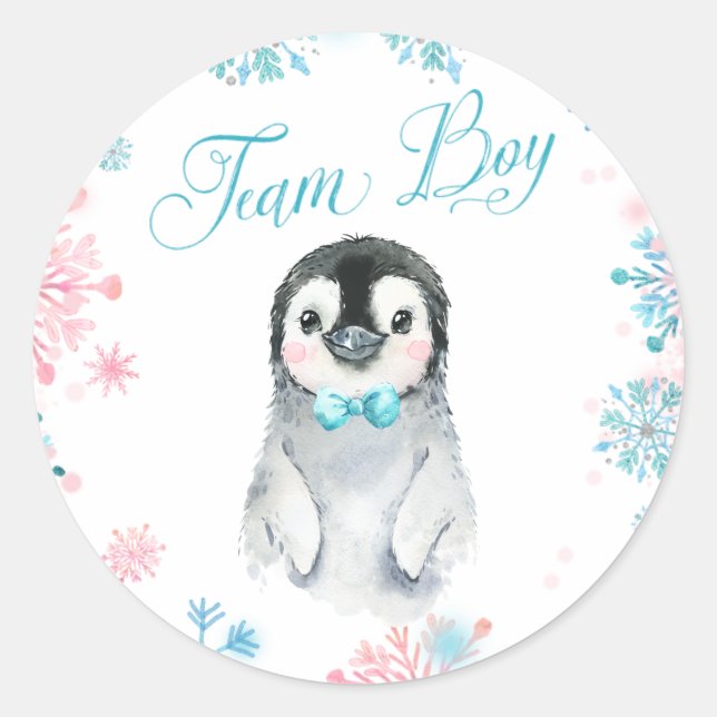 Adesivo Team Boy Penguin Winter Gender Reveker (Frente)