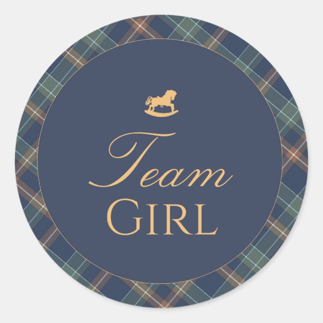 Adesivo Team Girl Gender Reveal Voting Sticker Navy Plaid (Frente)
