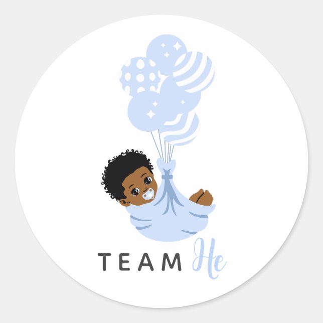 Adesivo Team He African American Blue Balloon Baby Boy (Frente)