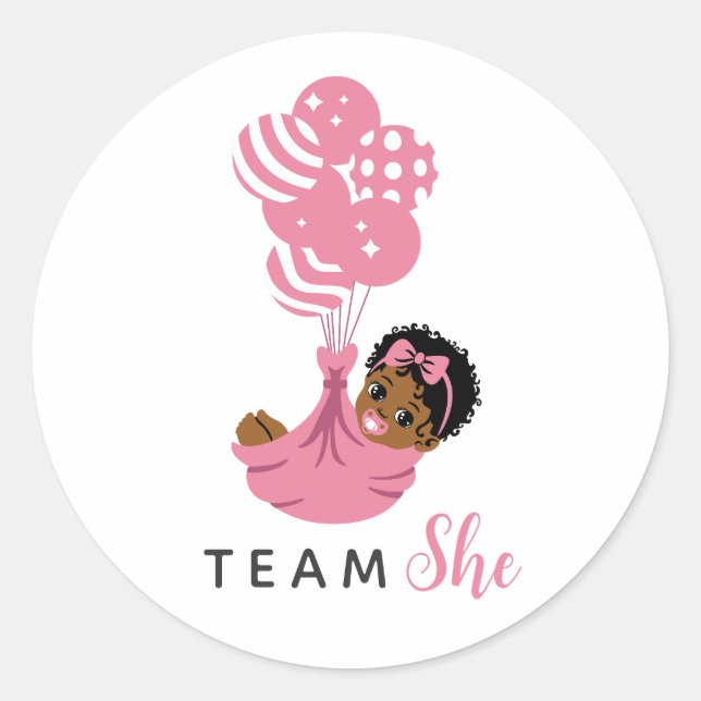 Adesivo Team She Pink Balloon African American Baby Girl (Frente)