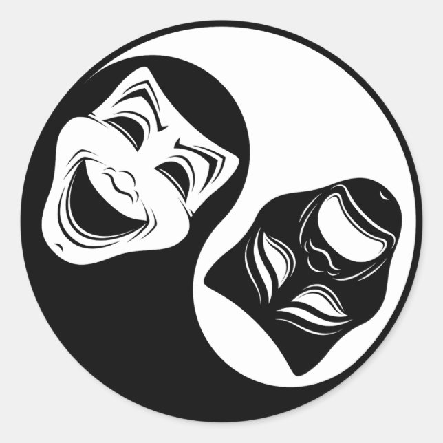 Adesivo Teatro Yin Yang Design - Máscaras de Comédia e Tra (Frente)