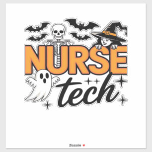 Adesivo Técnico de Enfermagem - Halloween - com esqueleto,