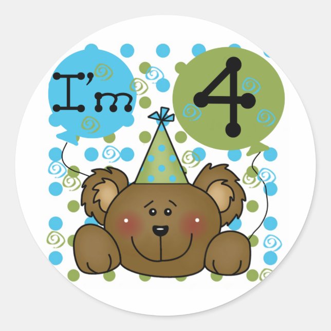Adesivo Teddy Bear 4th Birthday T-shirts e presentes (Frente)