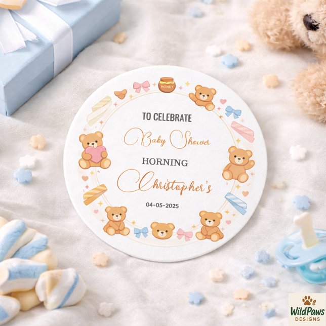 Adesivo Teddy Bear Baby Shower Boy | Cute Blue Bear (Teddy Bear Baby Shower Boy | Cute Blue Bear Classic Round Sticker
)