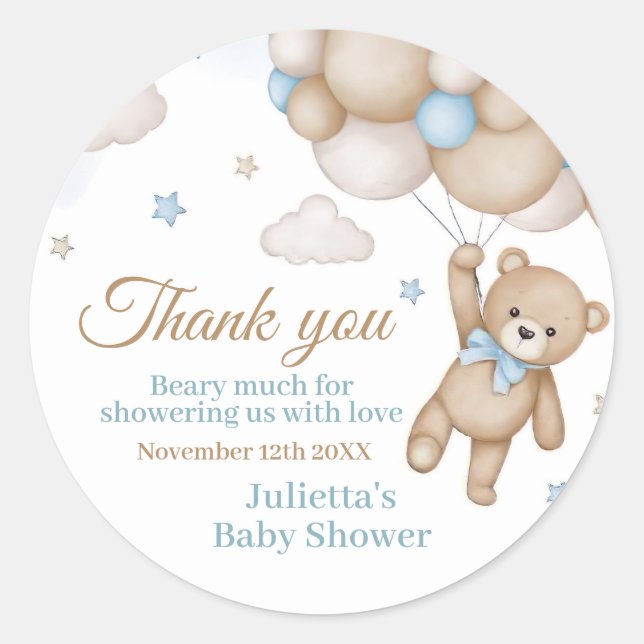 Adesivo Teddy Bear Balloon Bearly Wait Baby Shower Favor (Frente)