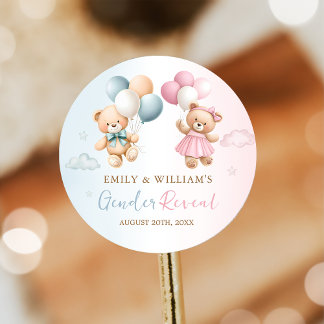 Adesivo Teddy Bear Balloon Gender Reveal Sticker