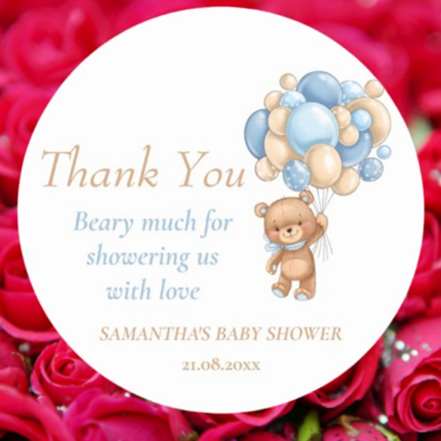 Adesivo Teddy Bear Balloons Chá de fraldas Obrigado ( these classic round stickers add a heartfelt touch to thank you notes. Celebrate every moment!)