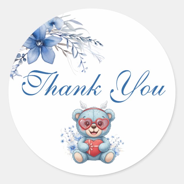 Adesivo Teddy Bear Blue Baby Shower Thank You (Frente)