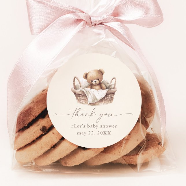 Adesivo Teddy Bear Boho Chá de fraldas Obrigado (Gender Neutral Teddy Bear Boho Baby Shower Thank You Favor Sticker.)