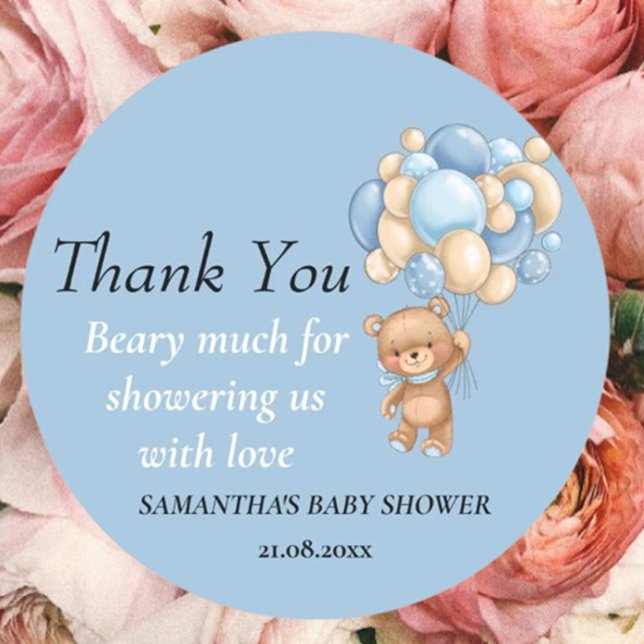 Adesivo Teddy Bear Boy Chá de fraldas Obrigado (Cute Baby Shower Stickers You’ll Love)