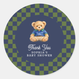 Adesivo Teddy Bear Checkboard Retro Baby Shower