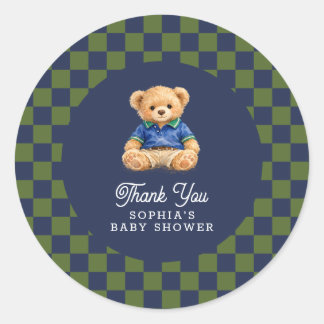 Adesivo Teddy Bear Checkboard Retro Baby Shower