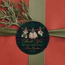 Adesivo Teddy Bear Green Tartan Baby Shower Sticker