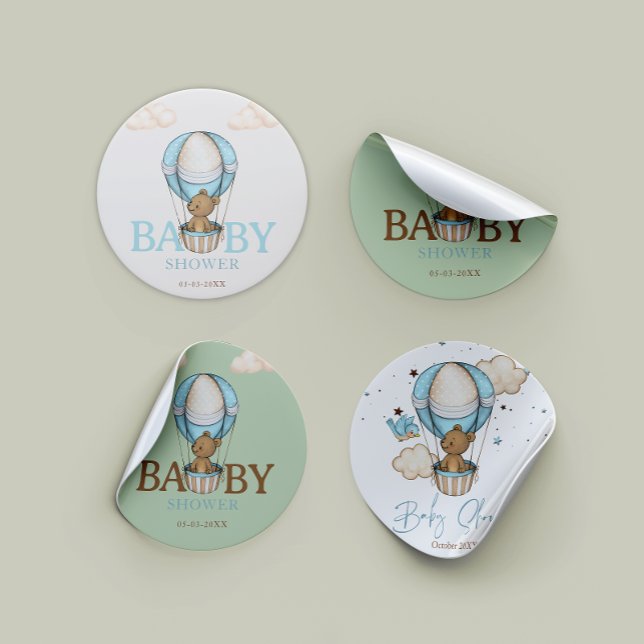 Adesivo Teddy Bear Hot Balloon Aurora Chá de fraldas (Teddy bear baby shower round sticker )