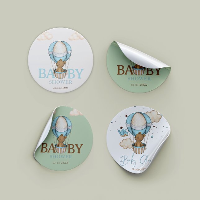 Adesivo Teddy Bear Hot Balloon Aurora Chá de fraldas (Teddy bear baby shower round sticker )