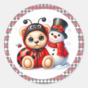 Adesivo Teddy Bear Ladybug com Chá de fraldas de Snowman