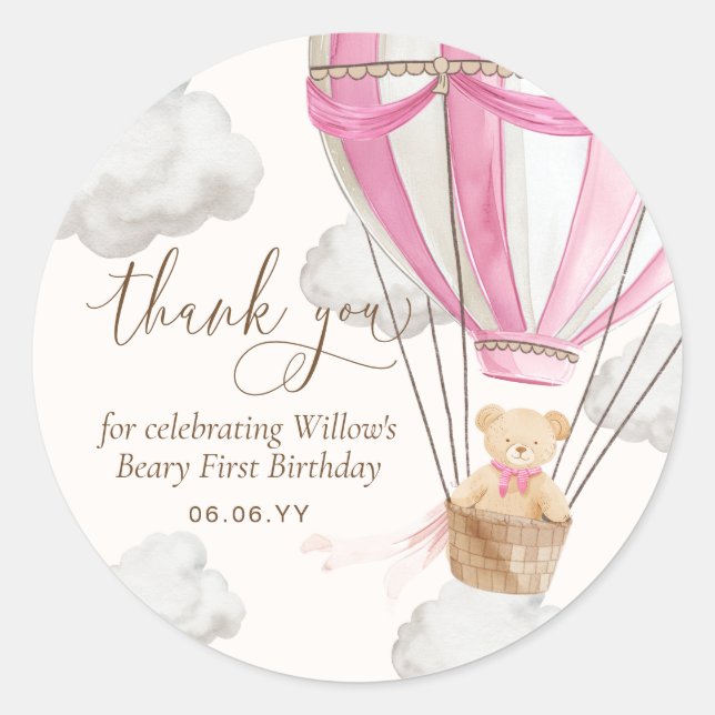 Adesivo Teddy Bear Obrigado Beary Primeiro Aniversário (Frente)