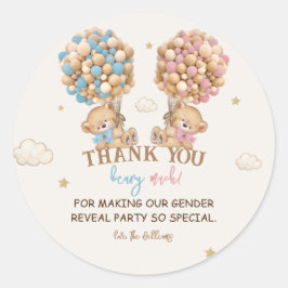 Adesivo Teddy Bear Pink Blue Balões Gênero Revelar Obrigad