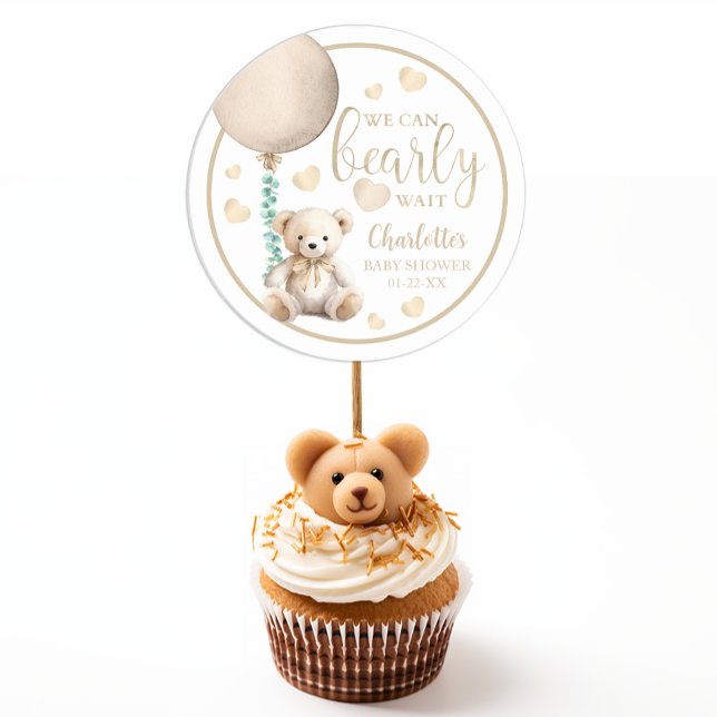 Adesivo Teddy Bear Podemos Esperar Chá de fraldas Castanho (Baby Shower Favor Stickers)