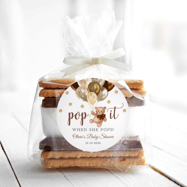 Adesivo Teddy Bear Pop Quando Ela Pop Chá de fraldas Prese (Criador carregado)