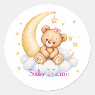 Adesivo Teddy Bear Sitting Baby Shower Round Stickers