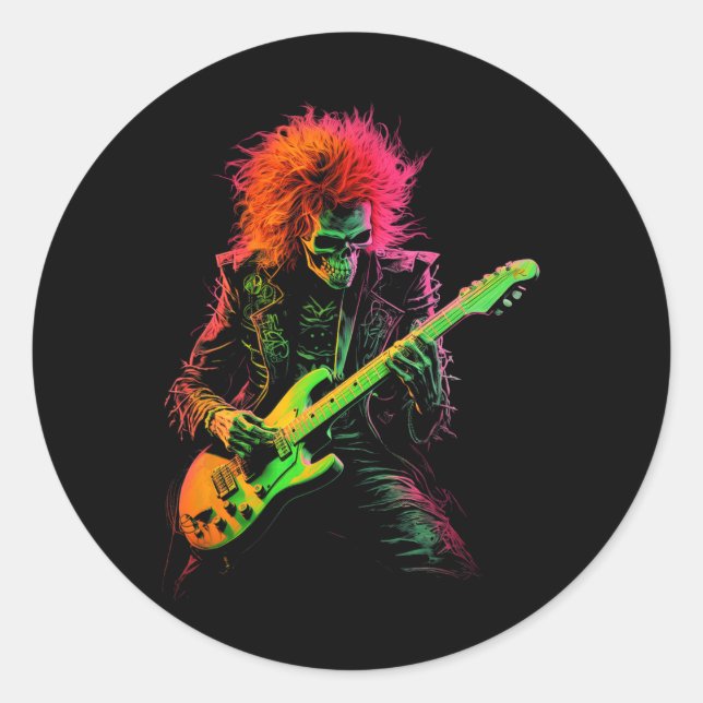 Adesivo Tee Gráfico De Esqueleto Tocando Violão Rock Nd Ha (Frente)