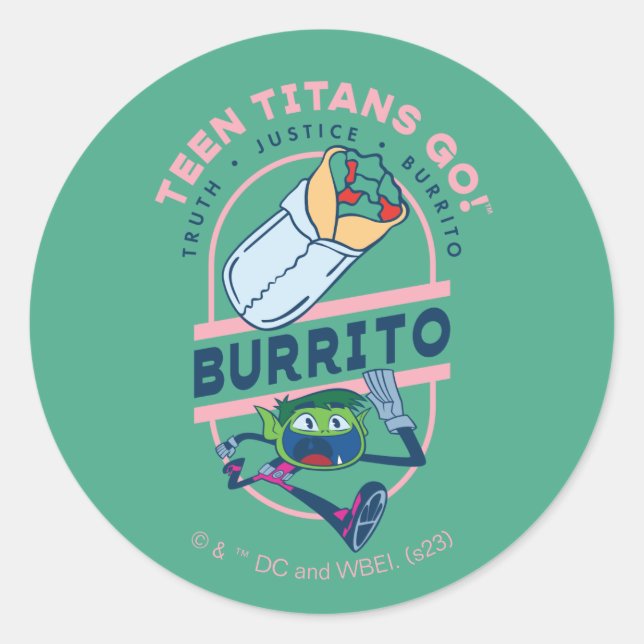 Adesivo Teen Titans Go! Beast Boy "Truth Justice Burrito" (Frente)