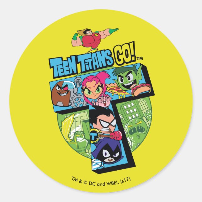Adesivo Teen Titans Go! | Colagem em Torre de Titãs (Frente)