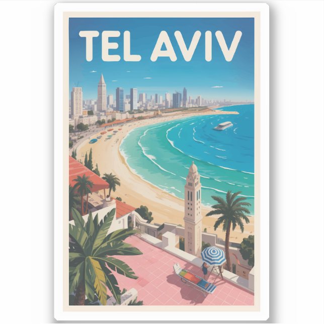 Adesivo Tel Aviv Israel Illustration Travel Art Vintage (Frente)