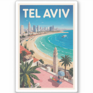 Adesivo Tel Aviv Israel Ilustração Viagem Arte Vintage
