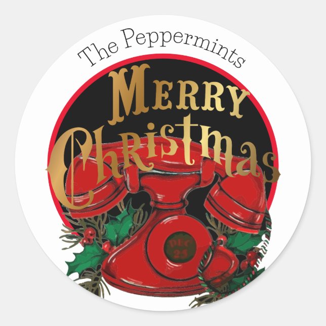 Adesivo Telefone de Natal Vermelho Antigo Personalizado (Frente)