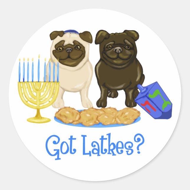 Adesivo Tem Latkes? Hanukkah Pug Stickers (Frente)