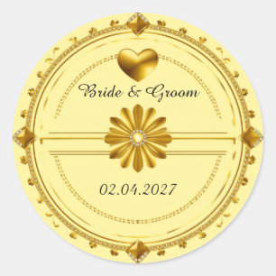Adesivo 💗 Tema Coração Dourado de Casamento Romântico ✨