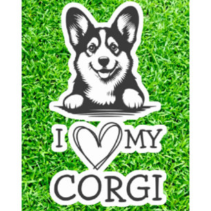 Adesivo Tema Corgi Black and White Heart